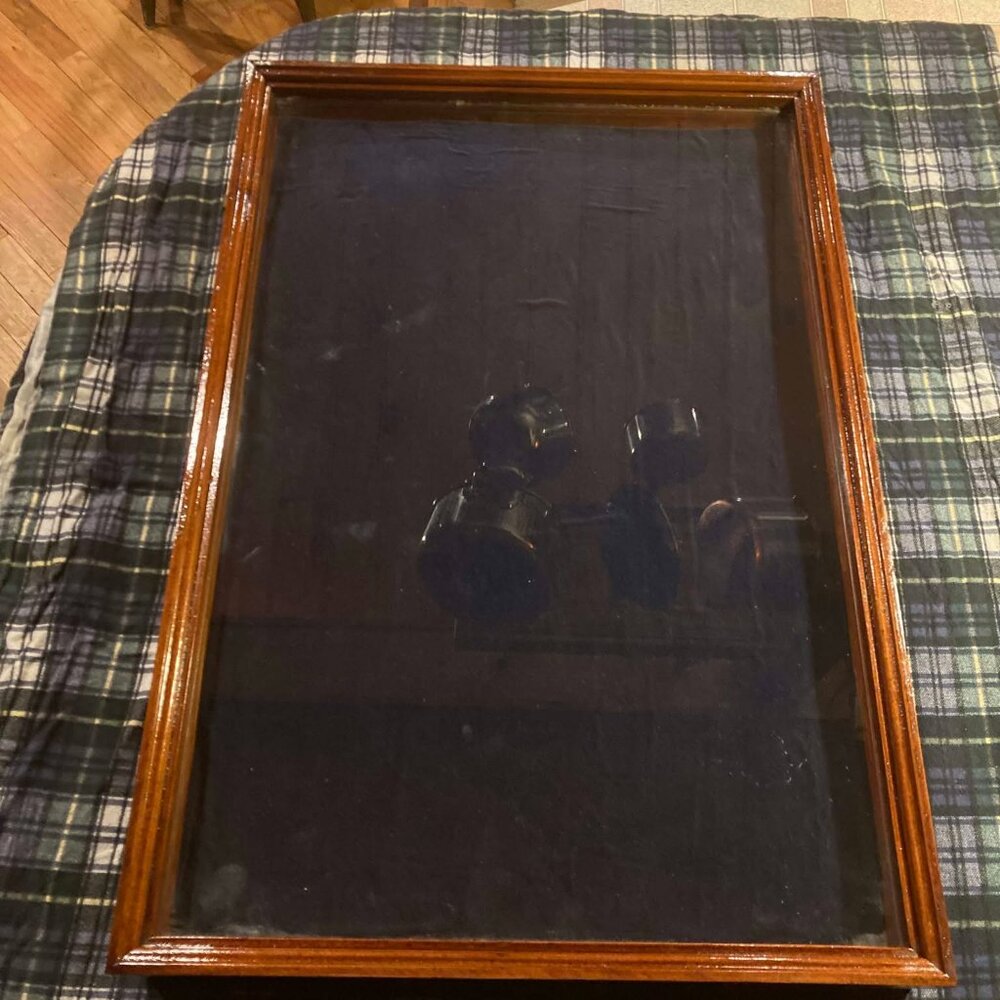 Display case showcase in wood and glass for collectibles restored 26x17x3